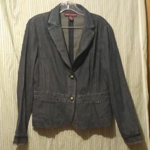 GRUNGEY SIZE 12 JONES WEAR JEANS LACE TRIM JEAN JACKET METAL BUTTONS